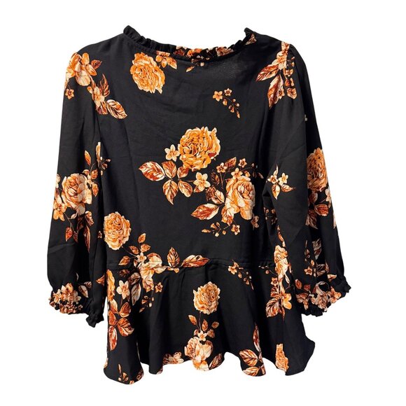 Maurices Womens Floral Peplum Blouse Blue & Orange Sz L Polyester top - Picture 9 of 12